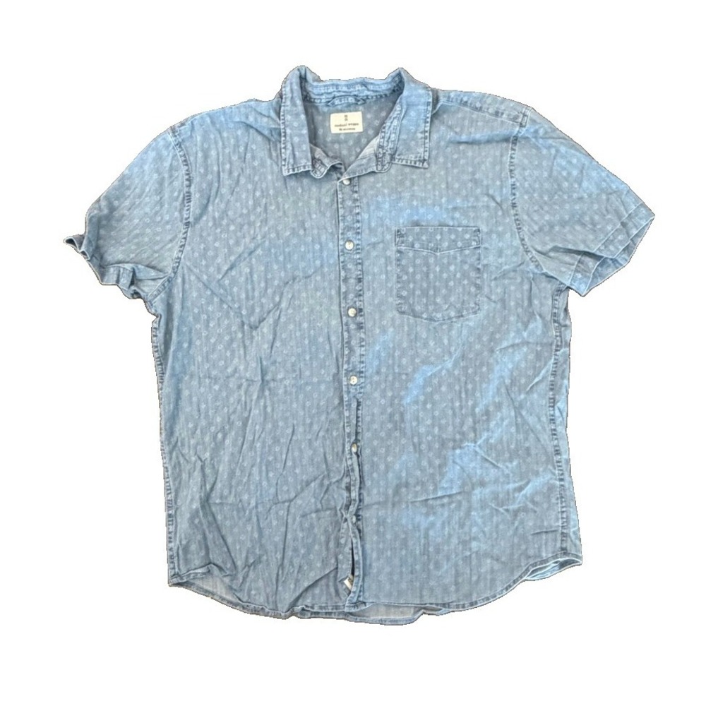 Vintage Mutual Weave Chambray Dot Print Button Front Shirt Women's Medium M
